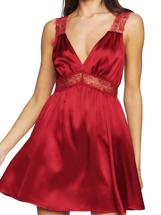 Reformation Dresses & Skirts - Reformation Elina Silk Mini Dress Sangre Red Lace V-Neck Fit Flare 8